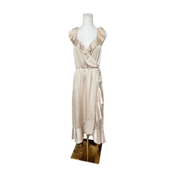 Show Me Your Mumu Champagne Gold Ruffle Maxi Dress Size L Fairy Goddess Romantic - Picture 2 of 10